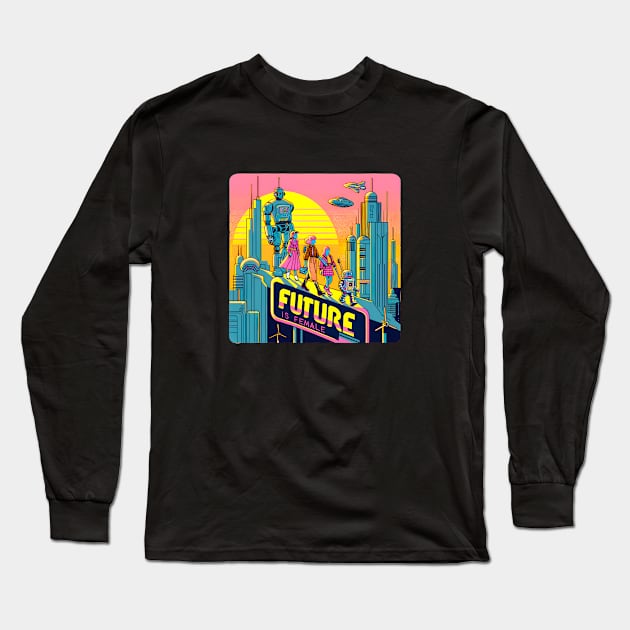 The Future is Female - Neon Dreams and Robotic Beings Long Sleeve T-Shirt by PuckDesign